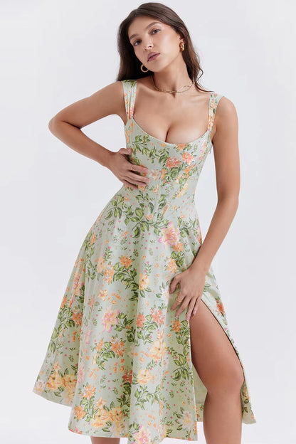 Elegant Women Sexy Temperament Printed Slip Dress