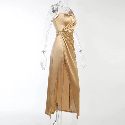 Elegant Strapless Spaghetti Satin Dress 