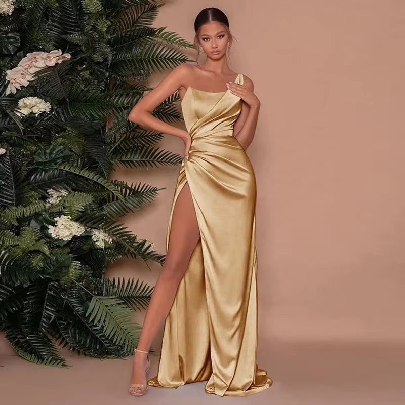 Elegant Strapless Spaghetti Satin Dress 