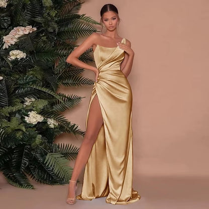 Elegant Strapless Spaghetti Satin Dress 