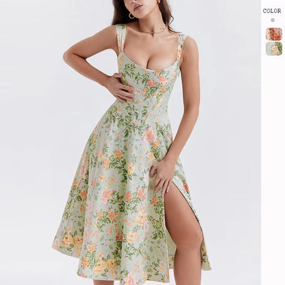 Elegant Women Sexy Temperament Printed Slip Dress